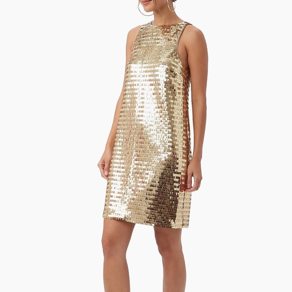 Trina Turk Dresses & Skirts - Trina Turk Koa Gold Tiki Tangle Sequin Shift Dress Size 2 6 8 NWT Party Glam